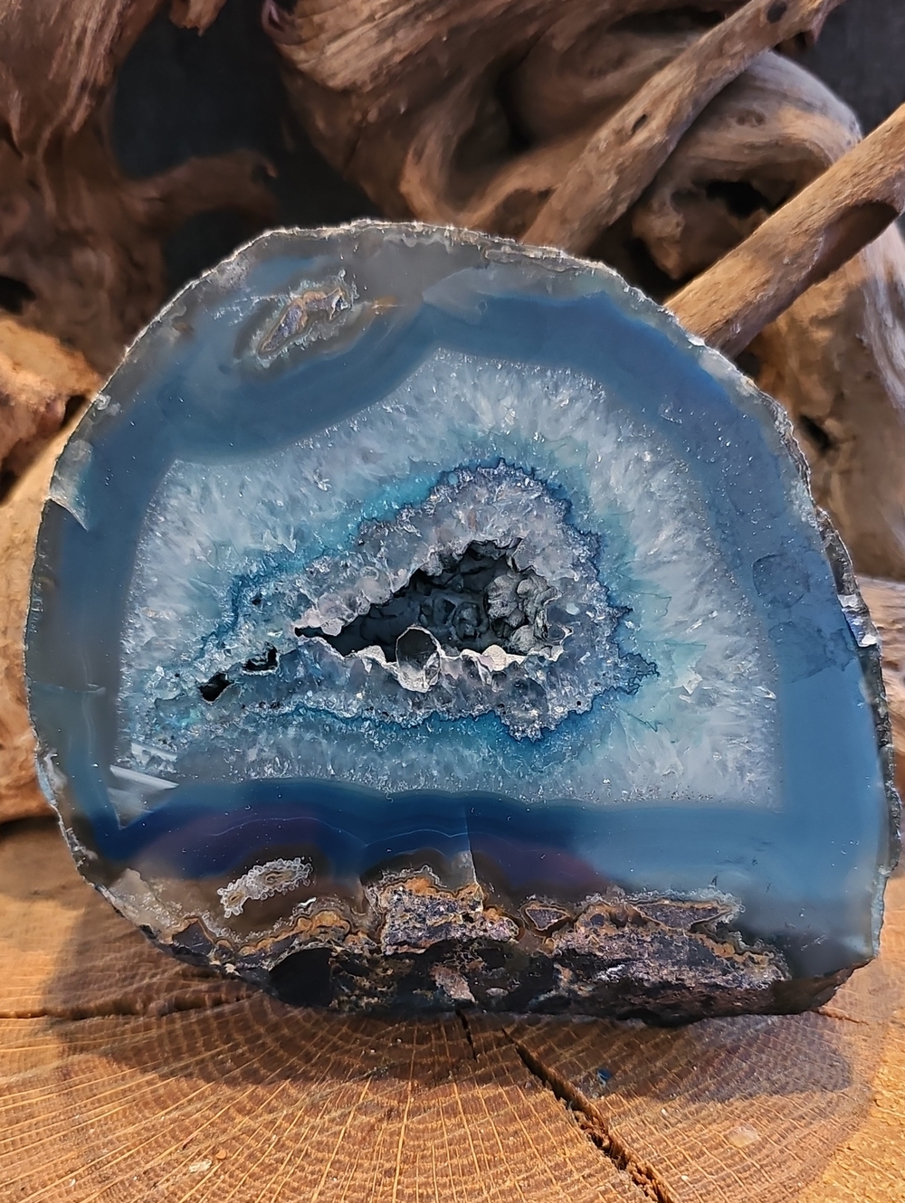 Blue Agate Geode Decorative Home Art - Natural Stone Display